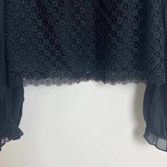 AMUR Pandora Black Lace Chiffon Cutout Shoulder Whimsygoth Victorian Blouse Sz M - Picture 10 of 14